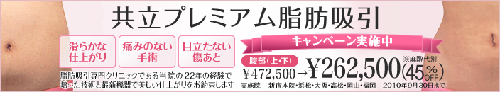 共立プレミアム脂肪吸引 安全性と仕上がりを重視した体に優しい丁寧な吸引