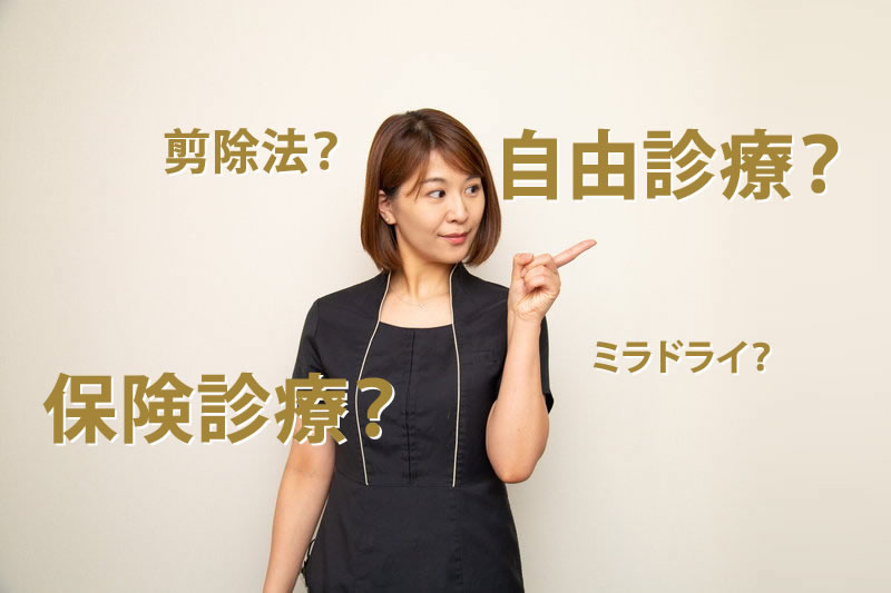 保険診療と自由診療を説明しようとするスタッフ