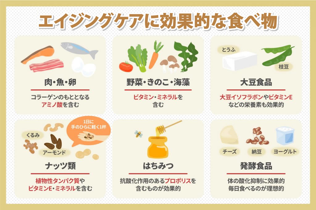 エイジングケアに効果的な食習慣とは？おすすめの食べ物や飲み物をご紹介！