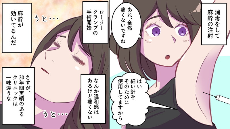 脇に麻酔の注射をしているところ