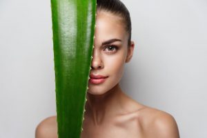 アロエと一緒に写っている女性