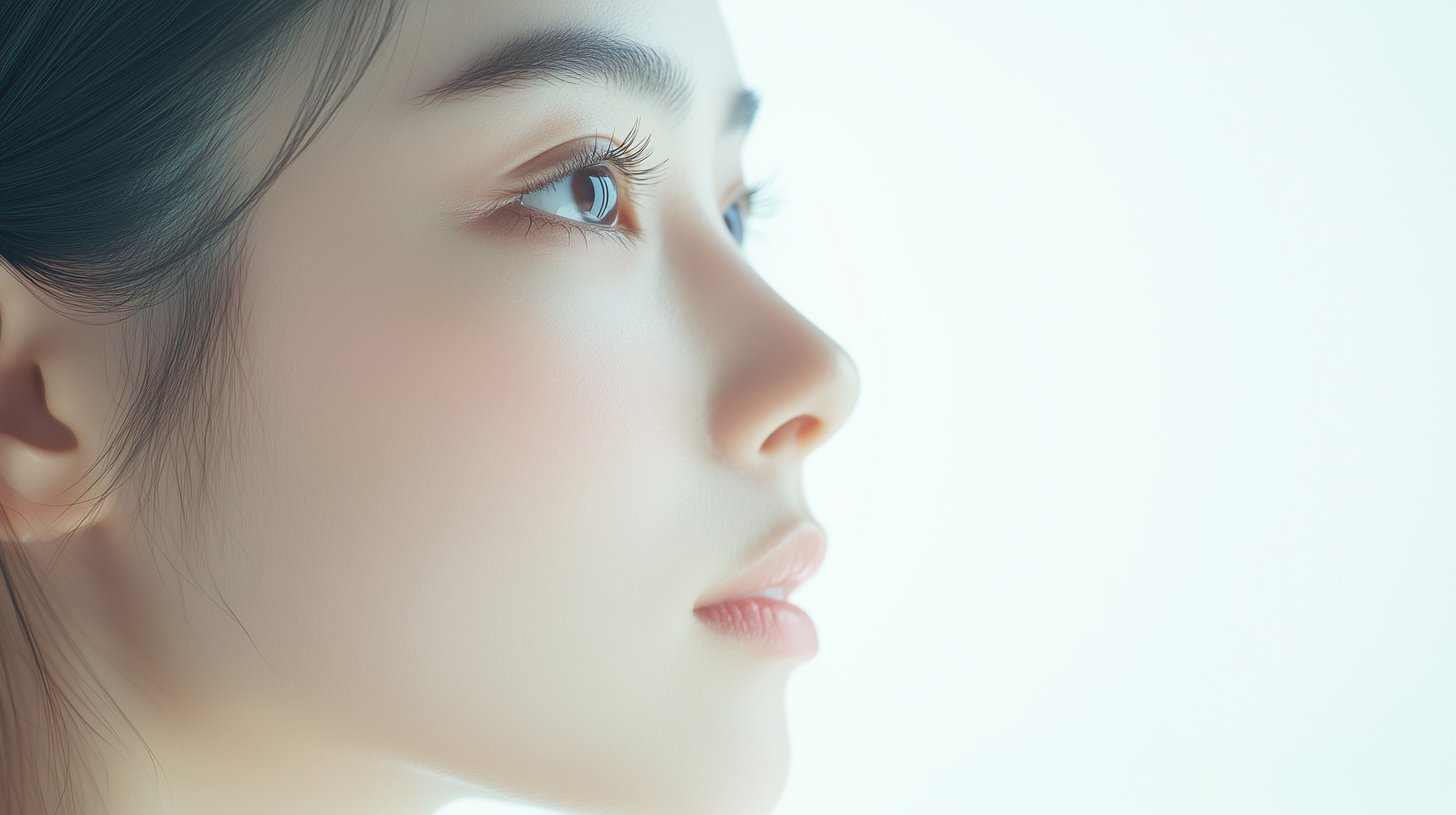 鼻筋のラインが見える女性の横顔。鼻整形の経過のイメージ